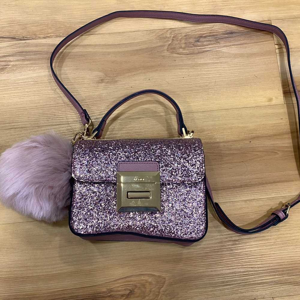 Aldo Mauve Glitter Crossbody with Poof